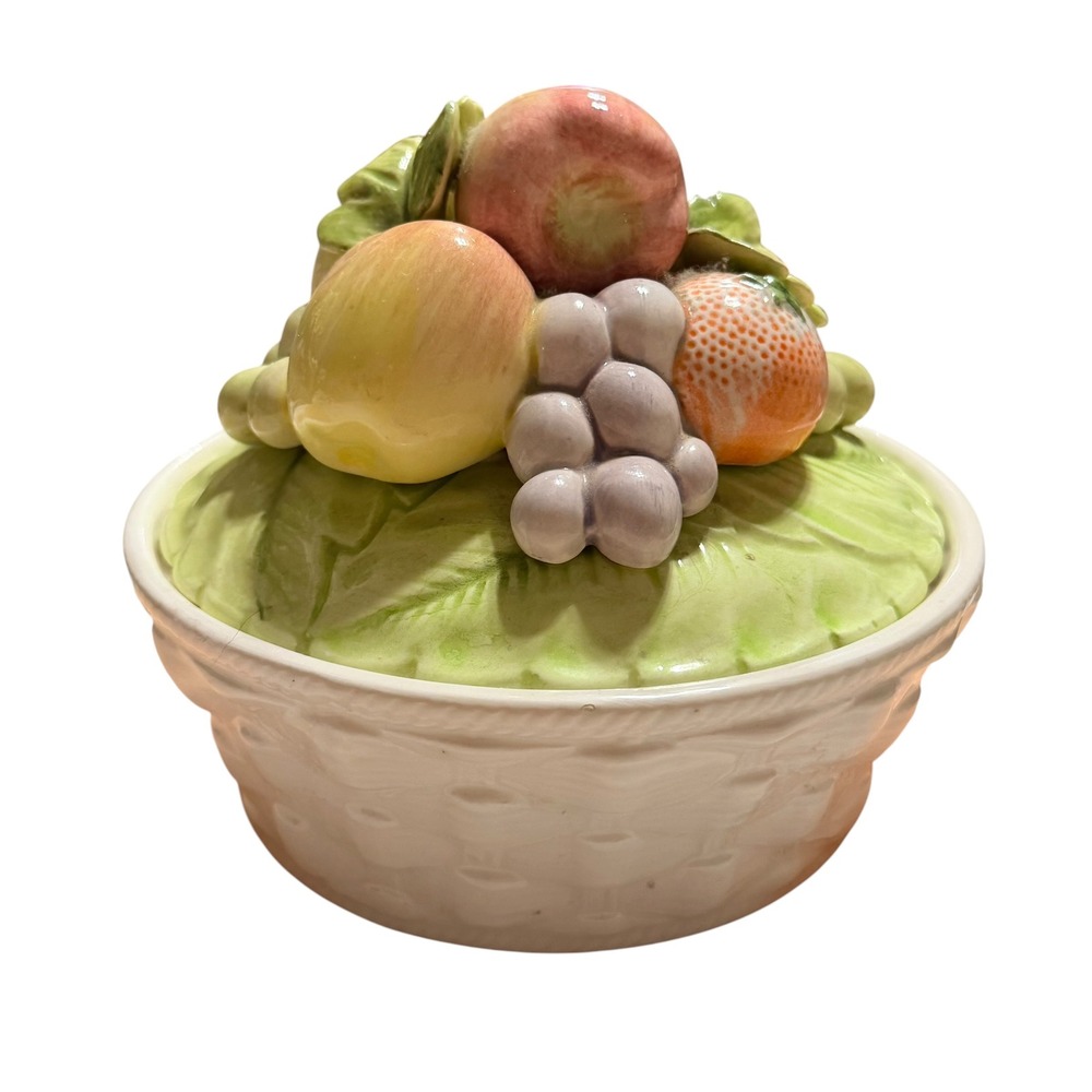 Elizabeth Arden Vintage Ceramic Fruit Basket Trinket Dish Jar Made in Japan